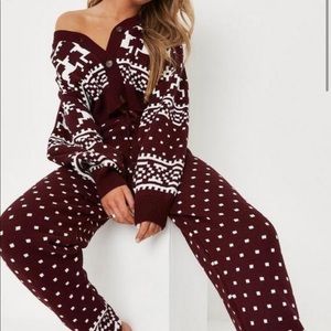 Missguided Burgundy Reindeer Pajama Set